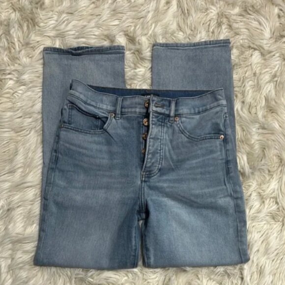 Express Women’s Blue Denim Jeans Straight Ankle High Rise size 4R - Picture 2 of 10